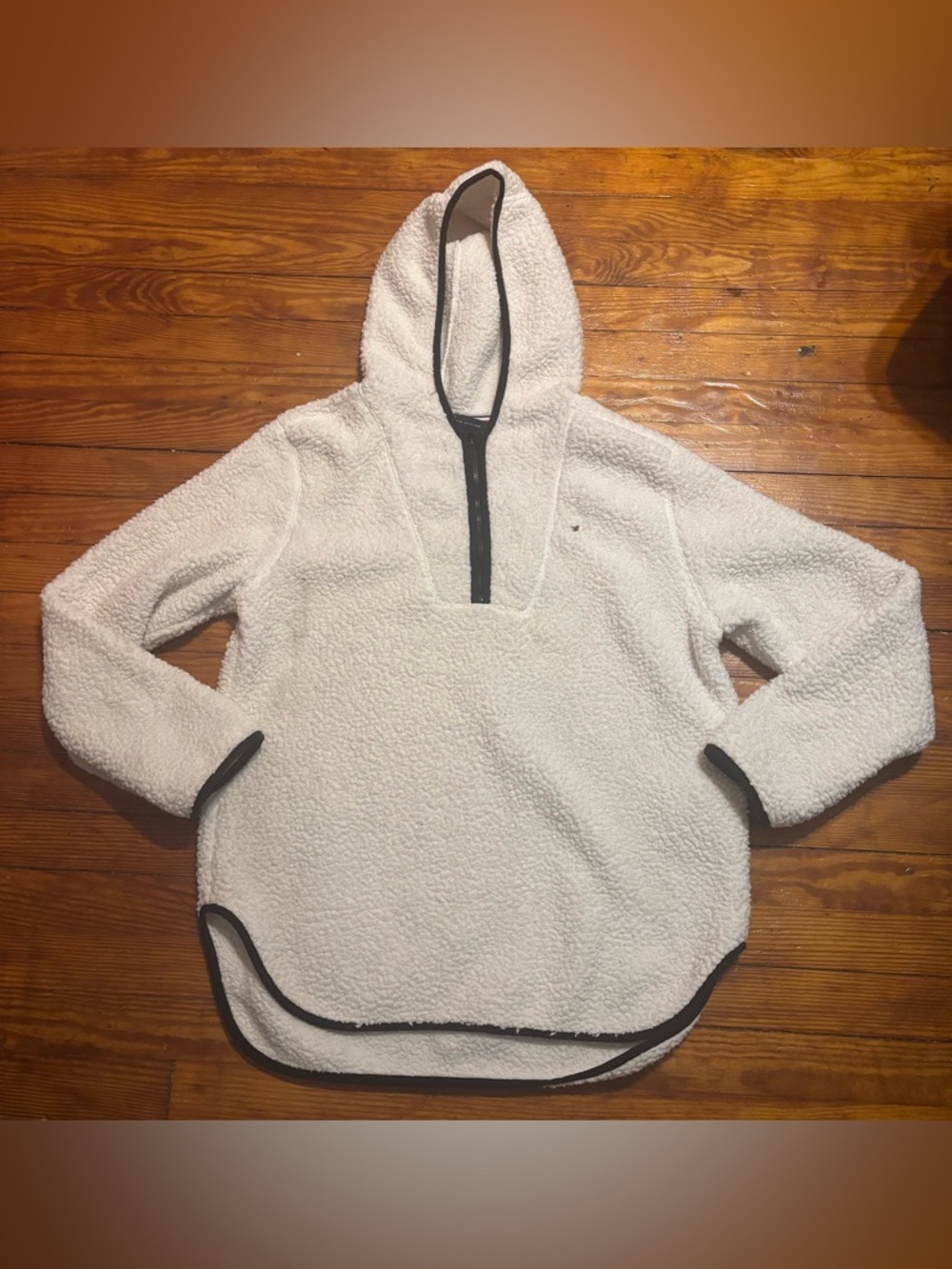 Tommy Hilfiger White Sherpa Hoodie with Black Trim